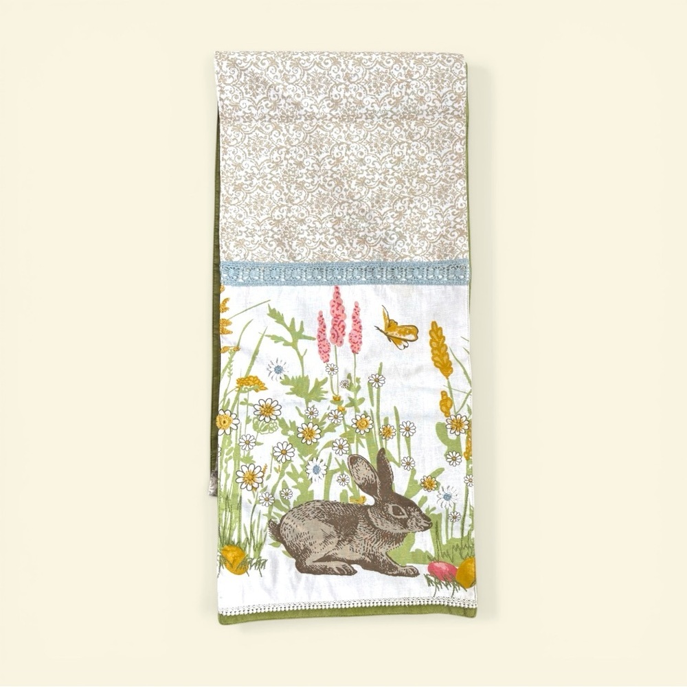 Pier 1 Cream 2 Pillows and 1 Runner Brown Bunny and Multicolor Floral Accents - Picture 4 of 5